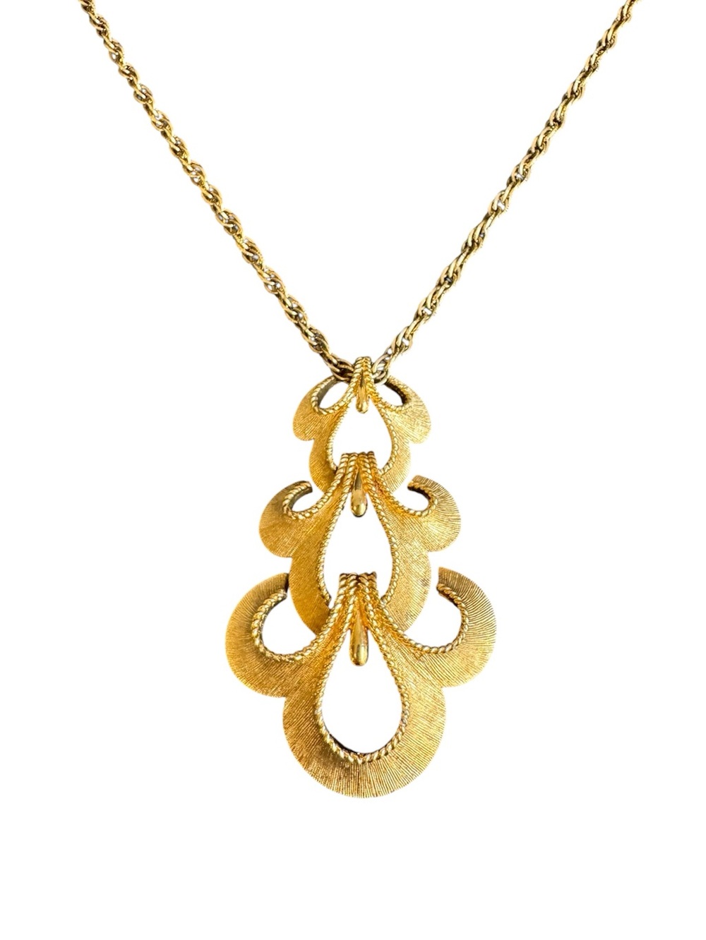 Vintage Trifari Statement Necklace Gold Tone 60s Retro Signed Estate Piece 28"